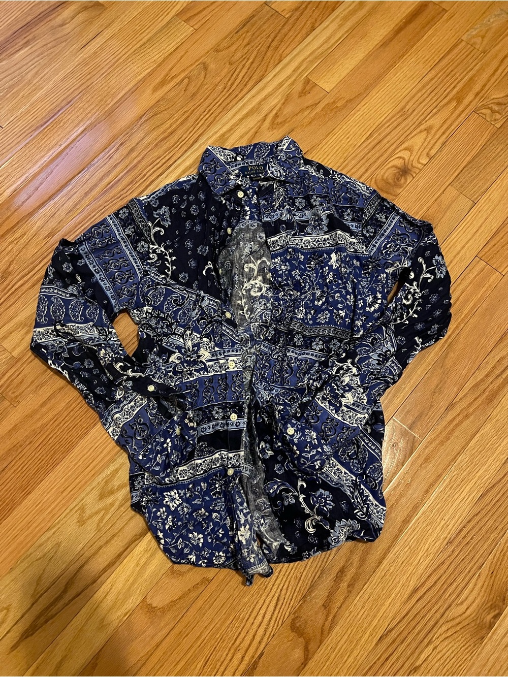 Polo by Ralph Lauren Navy and White Paisley Button-Down Shirt